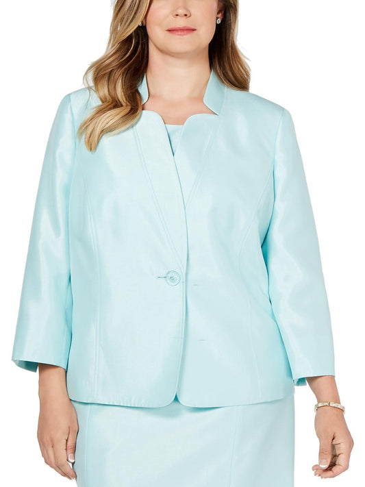 Kasper Womens Plus Notched Collar Suit Separate Jacket Green 18W