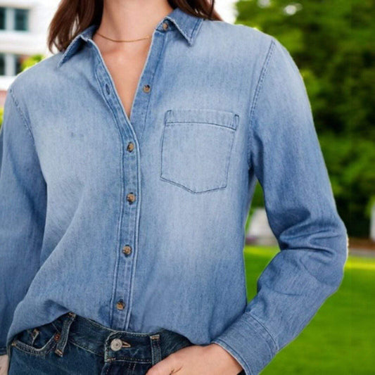 Old Navy Women's Cropped Classic Button-Down Jean Shirt, XL