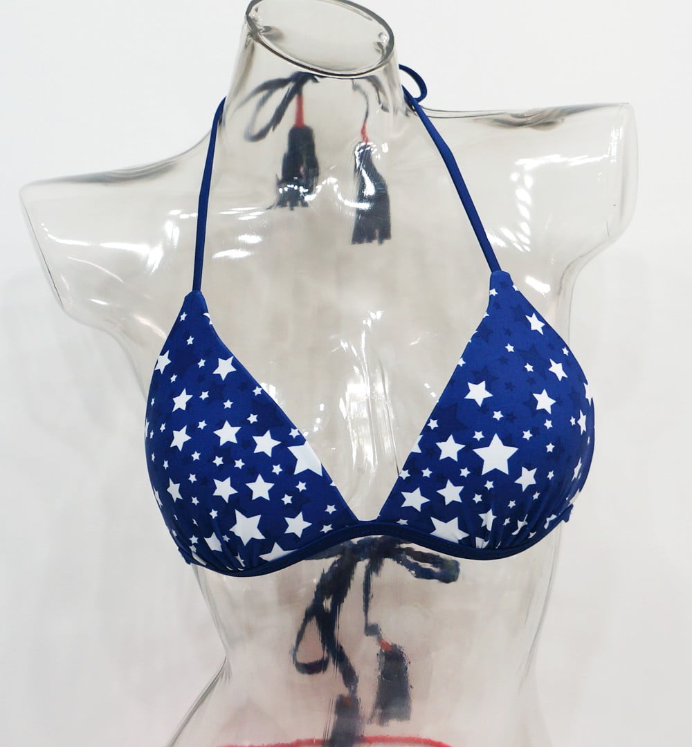 SO Blue Patriotic Star Push-Up Halter Swimwear Bikini Top Juniors Medium