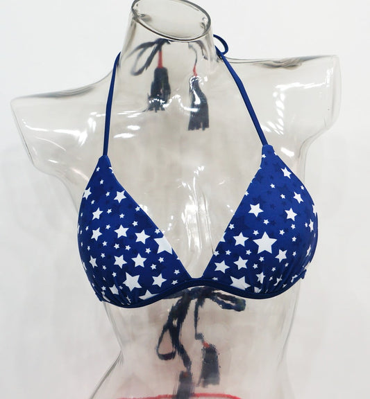 SO Blue Patriotic Star Push-Up Halter Swimwear Bikini Top Juniors Medium