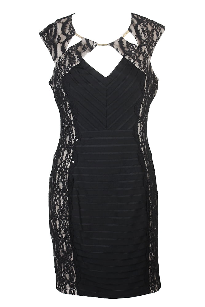 Sangria Womens Petite Black Banded Lace Cutout Dress 6P