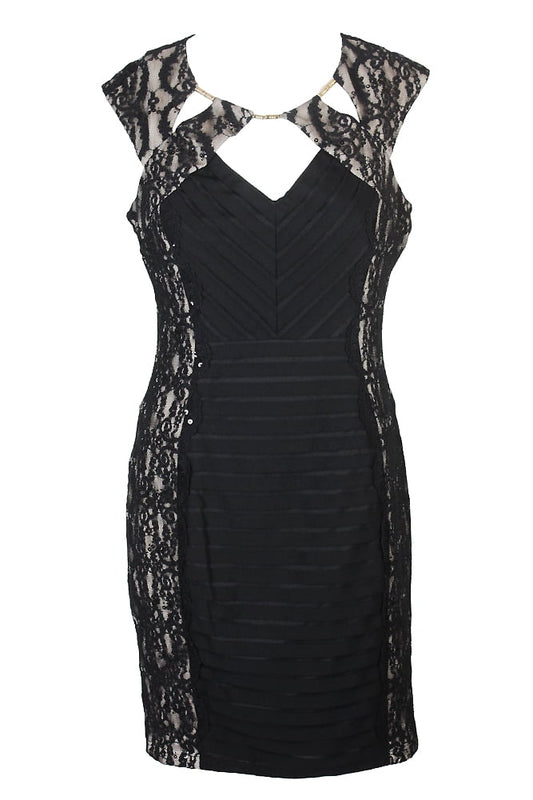 Sangria Womens Petite Black Banded Lace Cutout Dress 6P
