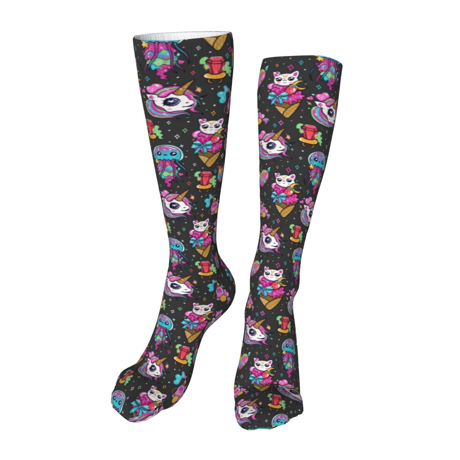 Sikiie Rainbow Unicorn And Cat Icecream High Stockings Women Thigh High Stockings Over Knee Long Stockings-One Size