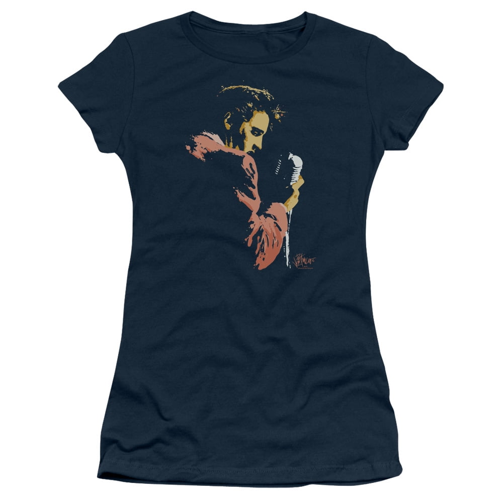 Trevco  Elvis Presley & Early Elvis Juniors Sheer Cap Short Sleeve T-Shirt, Navy - Extra Large