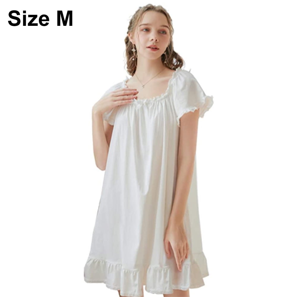 Women's Cotton Nightgowns Vintage Lightweight Gown Sets Short Sleeve Princess Nightdress