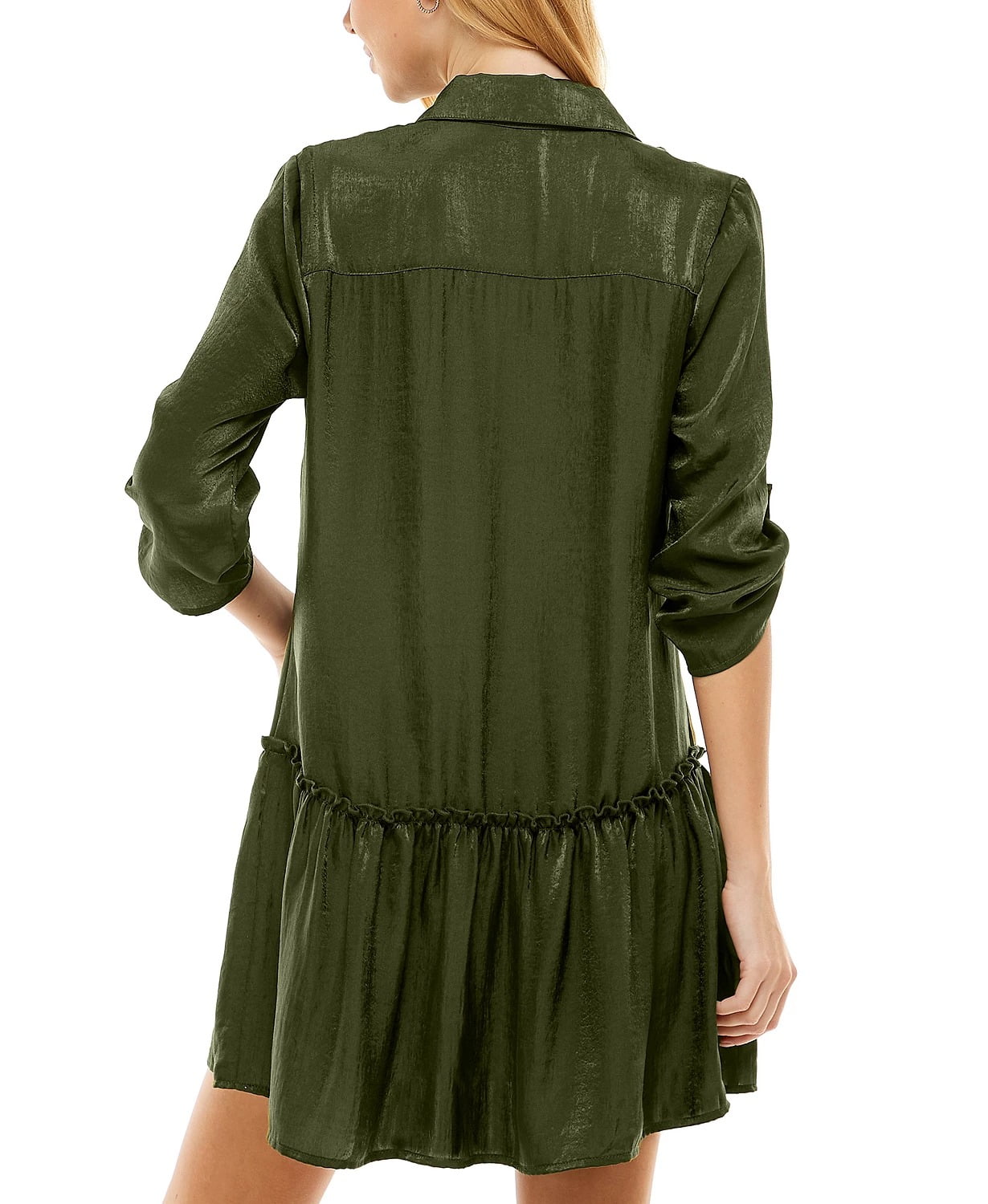 Kingston Grey OLIVE Juniors' Ruffled-Hem Shirtdress, US X-Small