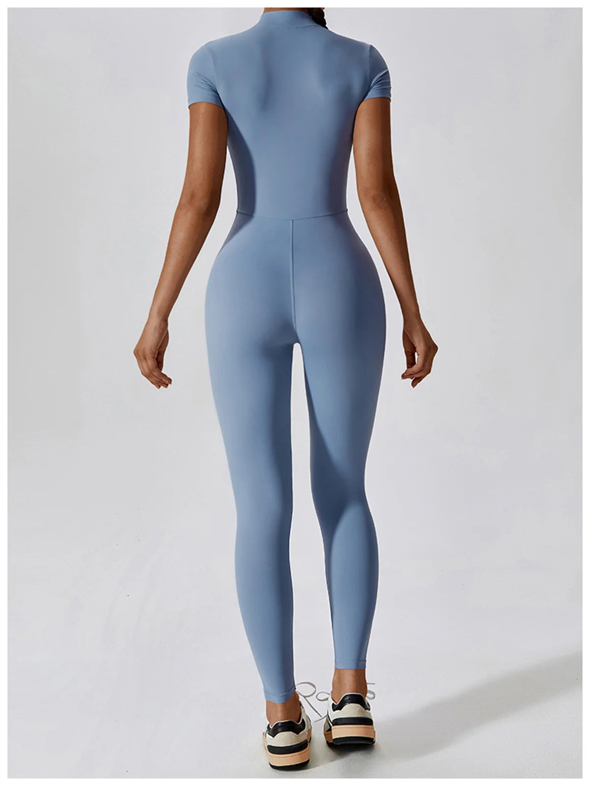 Yoga Jumpsuit Women Front Zipper Short Sleeve Scrunch One Piece Sports Suit Outdoor Gym Cycling Push Up Workout Clothes Bodysuit