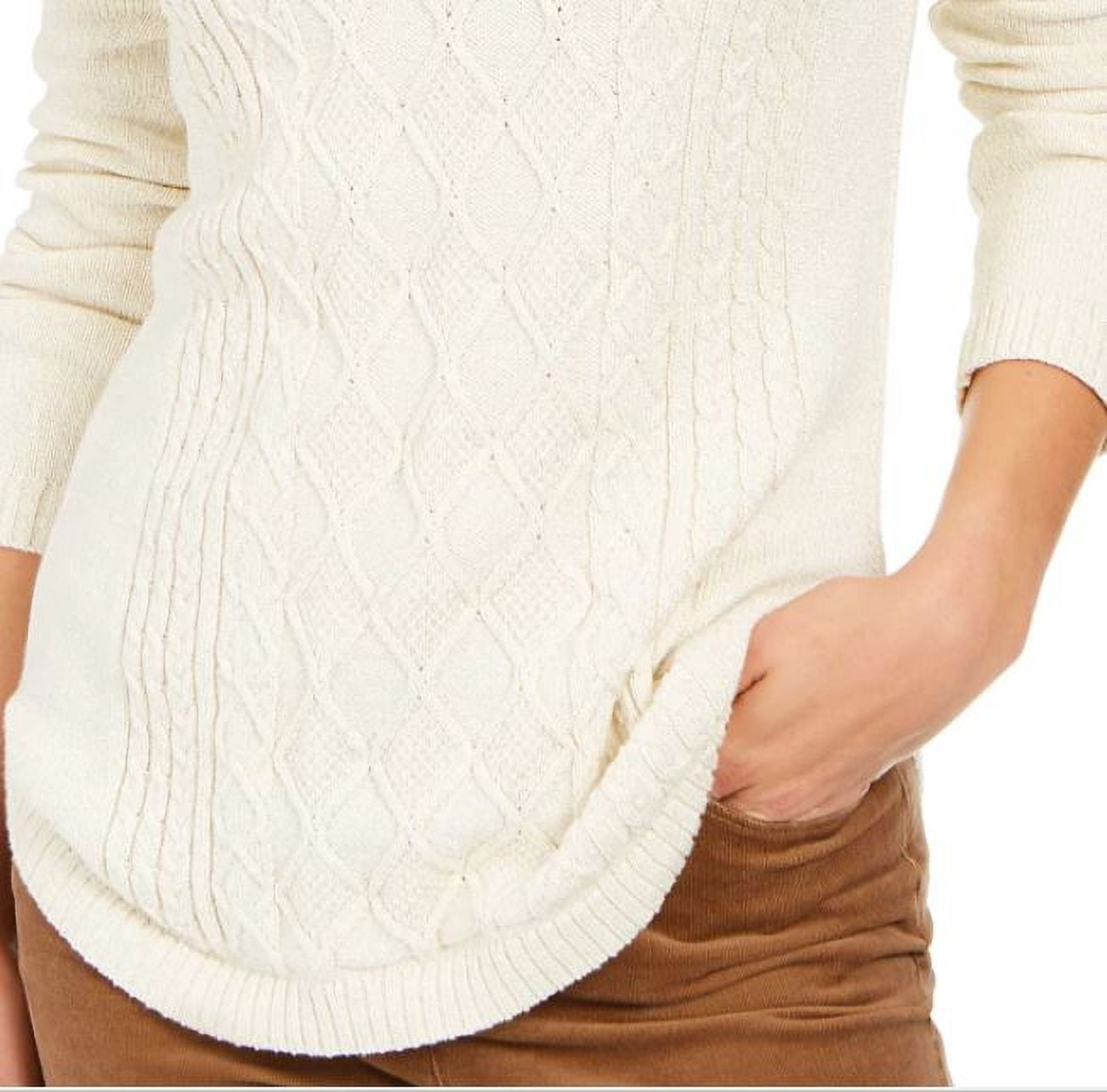 CHARTER CLUB Womens Ivory Textured Long Sleeve Jewel Neck T-Shirt Petites PM