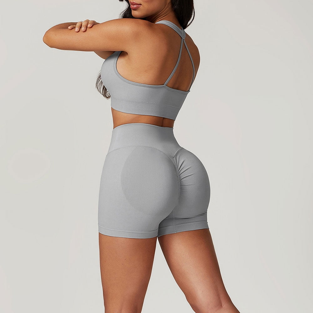 Seamless Sports Set 2PCS Women Clothes Fitness Tracksuit Yoga Suit Running Bra Workout Leggings High Waist Shorts Gym Sportswear
