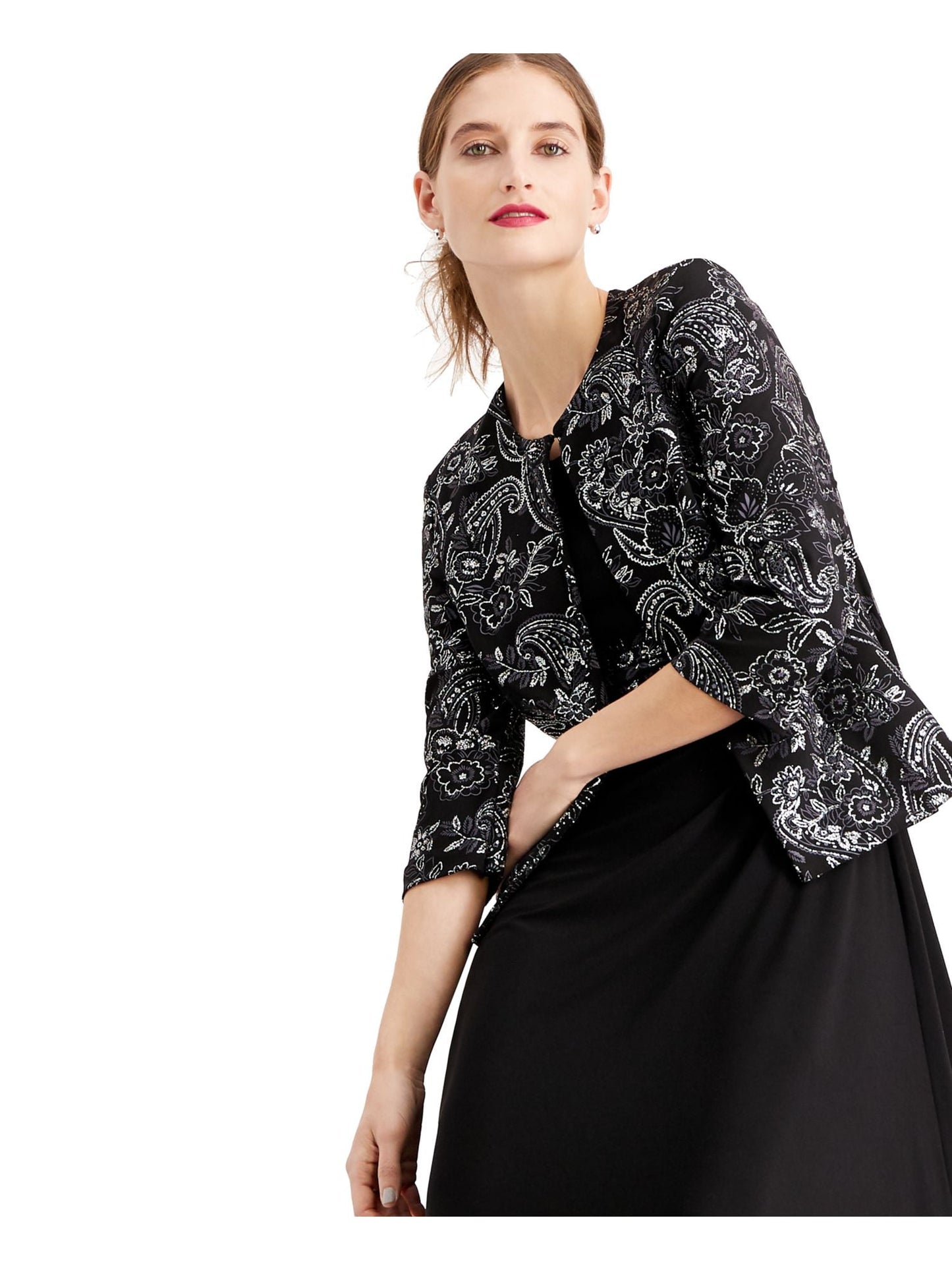 Jessica Howard Womens Petites Jacket Glitter Two Piece Dress Black 6P