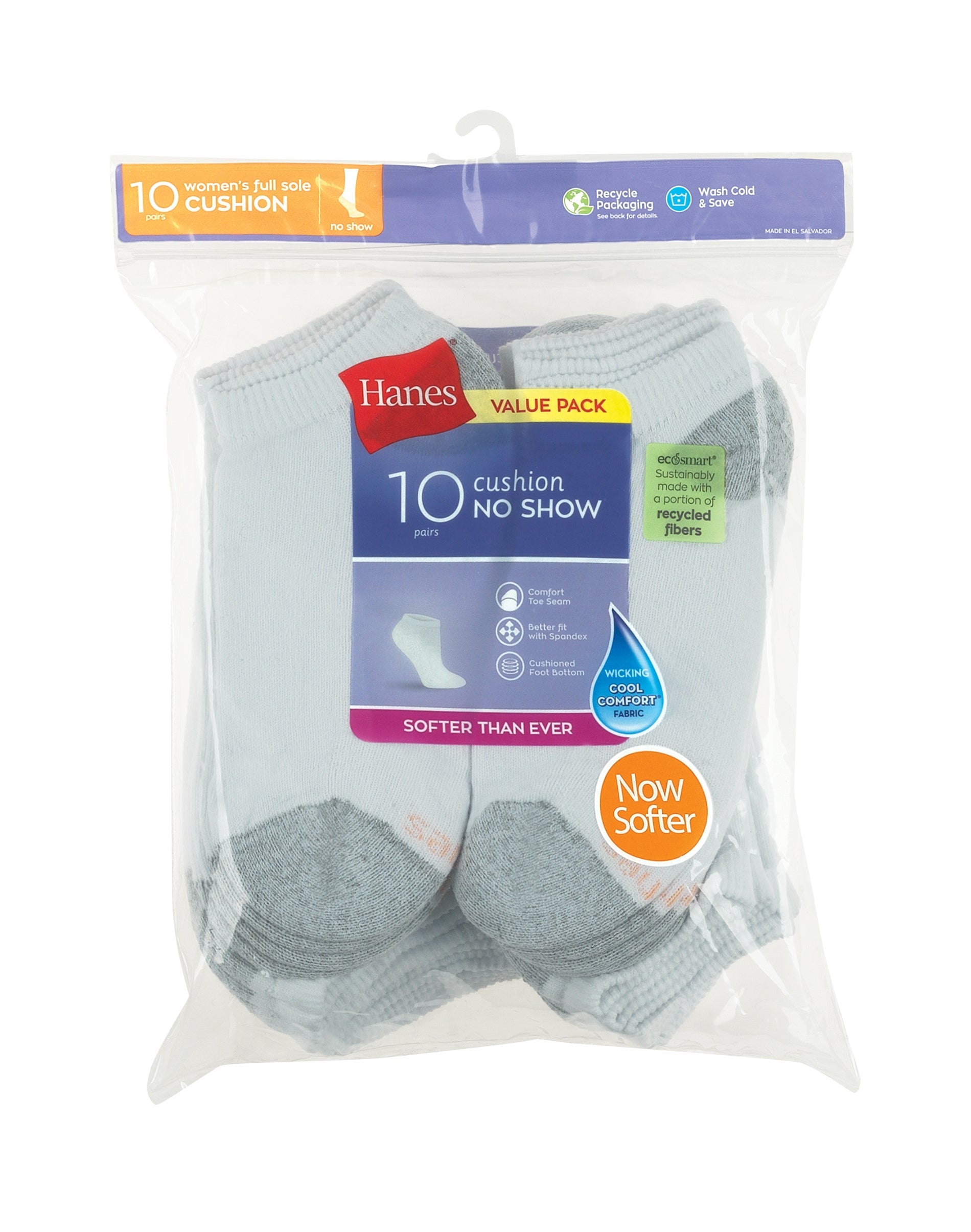 Hanes Women's Cool Comfort No Show Socks, Extended Size 10-Pair Value Pack