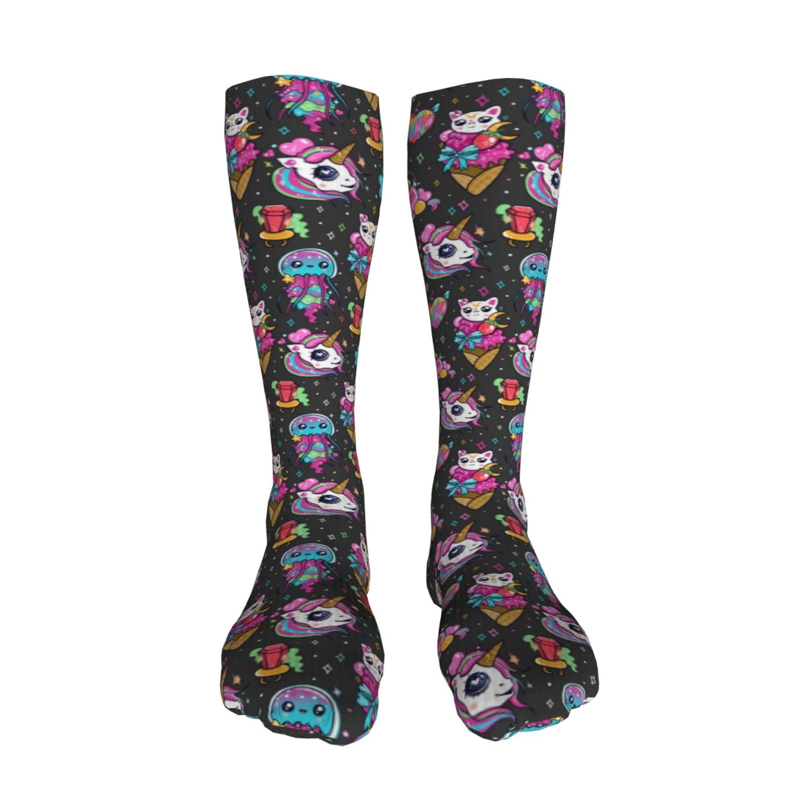 Sikiie Rainbow Unicorn And Cat Icecream High Stockings Women Thigh High Stockings Over Knee Long Stockings-One Size