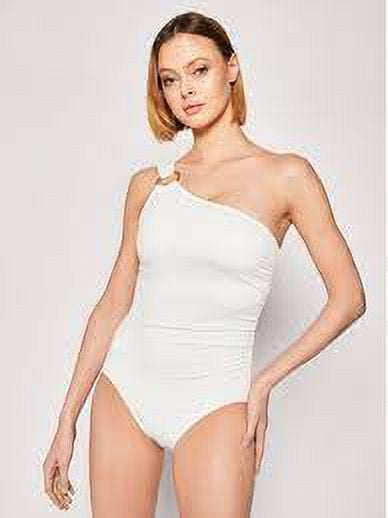 Michael Kors Swimwear Women's Standard Solid Logo Ring Shoulder One Piece, White