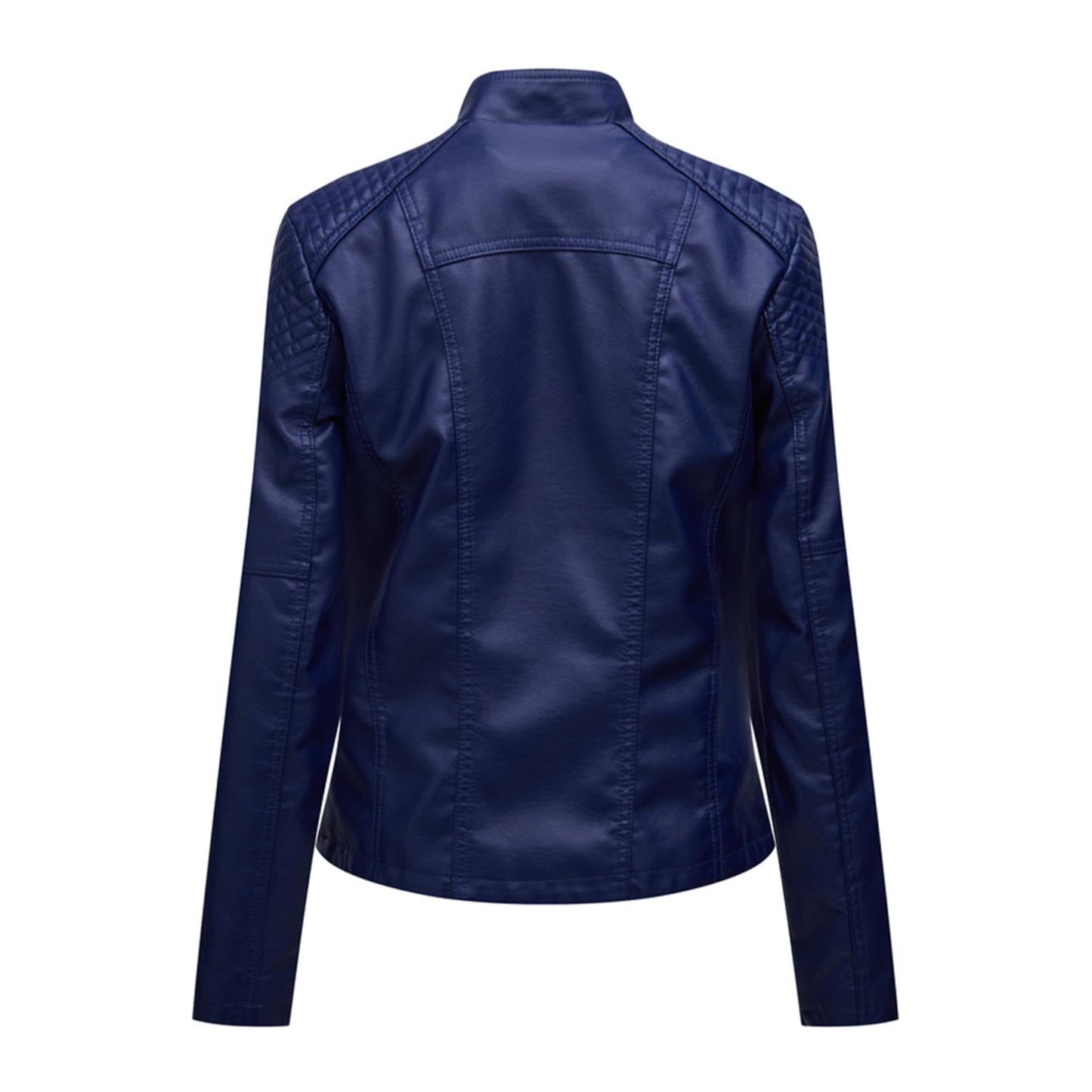 HYwys Leather Jacket Women Slim Fit Leather Jacket Womens Thin Lapel Collar Motorcycle Jacket Leather Transitional Jacket Womens Coats Dark Blue L