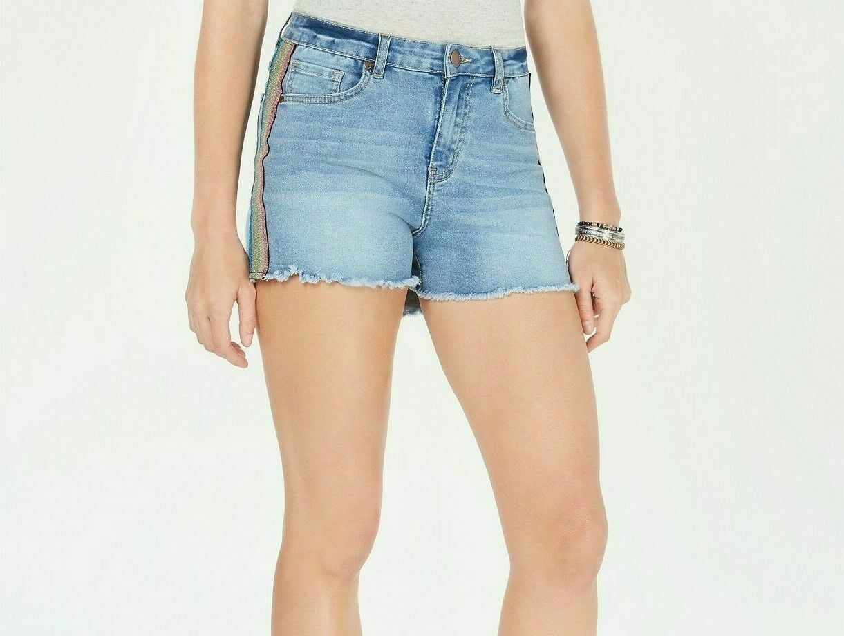 dollhouse Juniors Denim Rainbow Stripe Cutoff Shorts