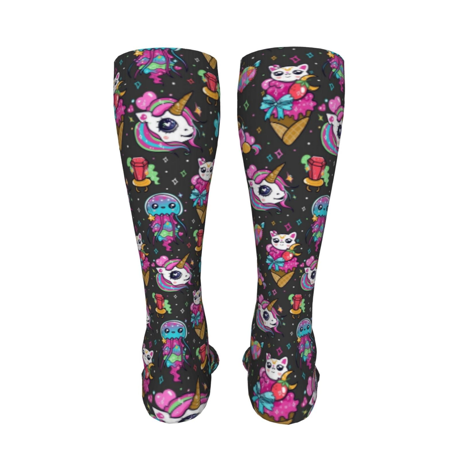 Sikiie Rainbow Unicorn And Cat Icecream High Stockings Women Thigh High Stockings Over Knee Long Stockings-One Size
