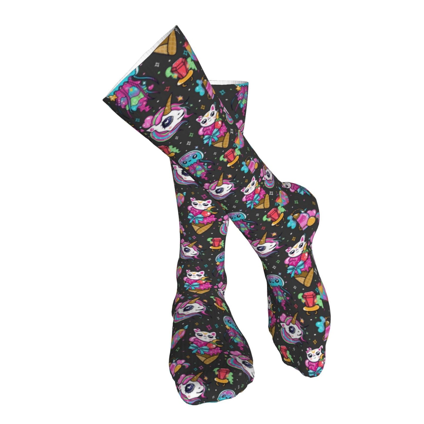 Sikiie Rainbow Unicorn And Cat Icecream High Stockings Women Thigh High Stockings Over Knee Long Stockings-One Size