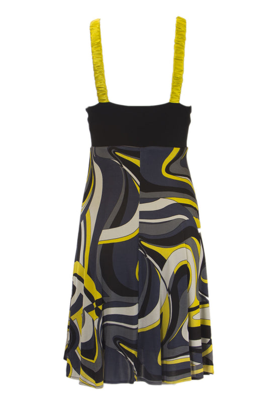 ANALILI Women's Abstract Print V-Neck A-Line Dress F802AF04 Small Yellow