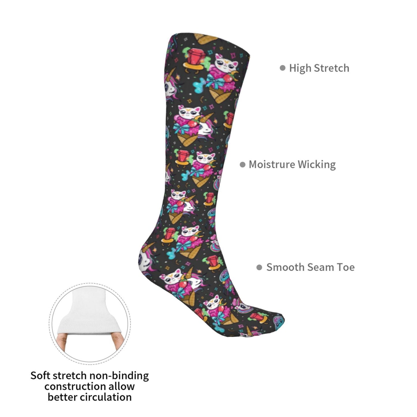 Sikiie Rainbow Unicorn And Cat Icecream High Stockings Women Thigh High Stockings Over Knee Long Stockings-One Size