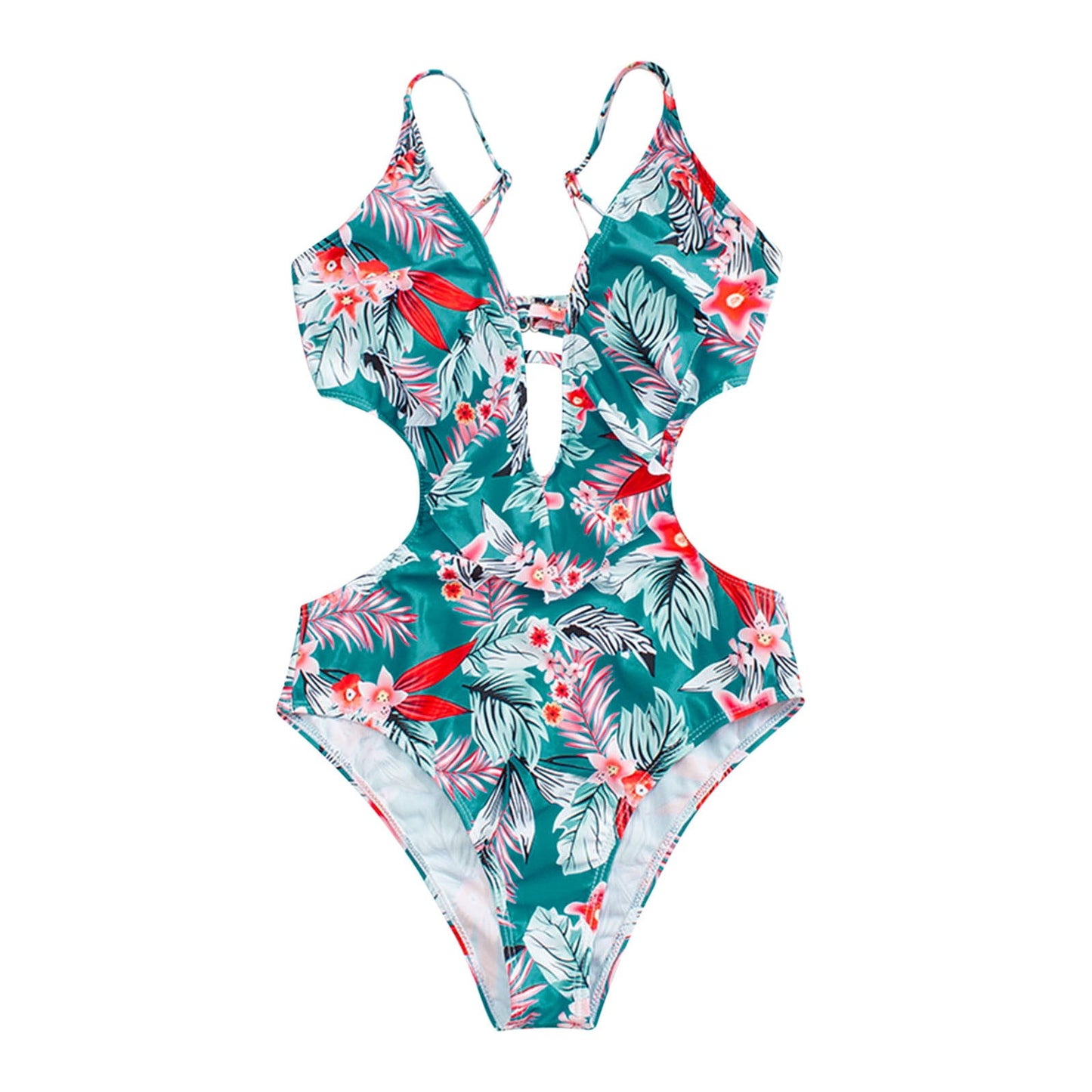 Women's One-Piece Swimdress Bathing Suit V Neck Tummy Control Bathing Suits for Teens