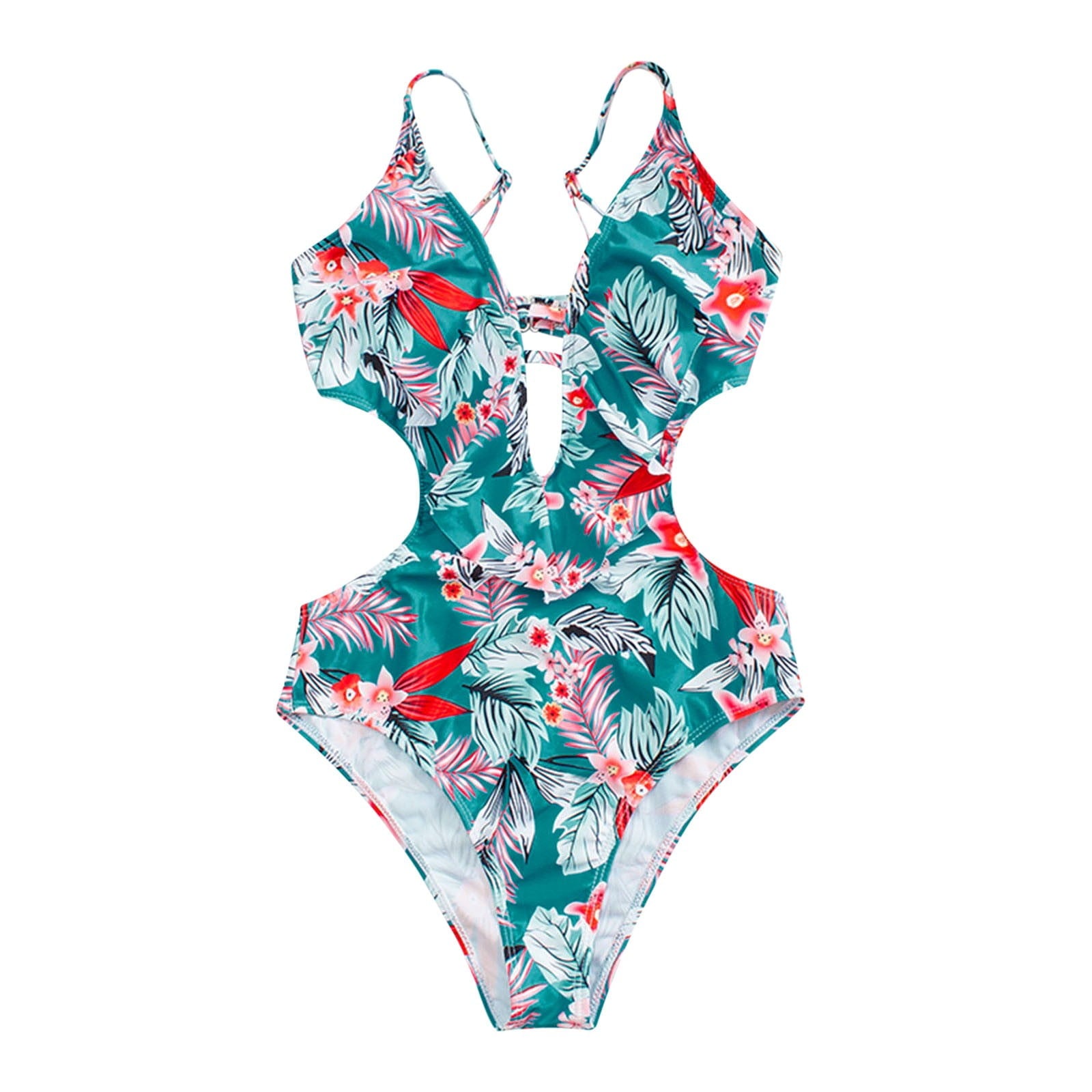 Women's One-Piece Swimdress Bathing Suit V Neck Tummy Control Bathing Suits for Teens